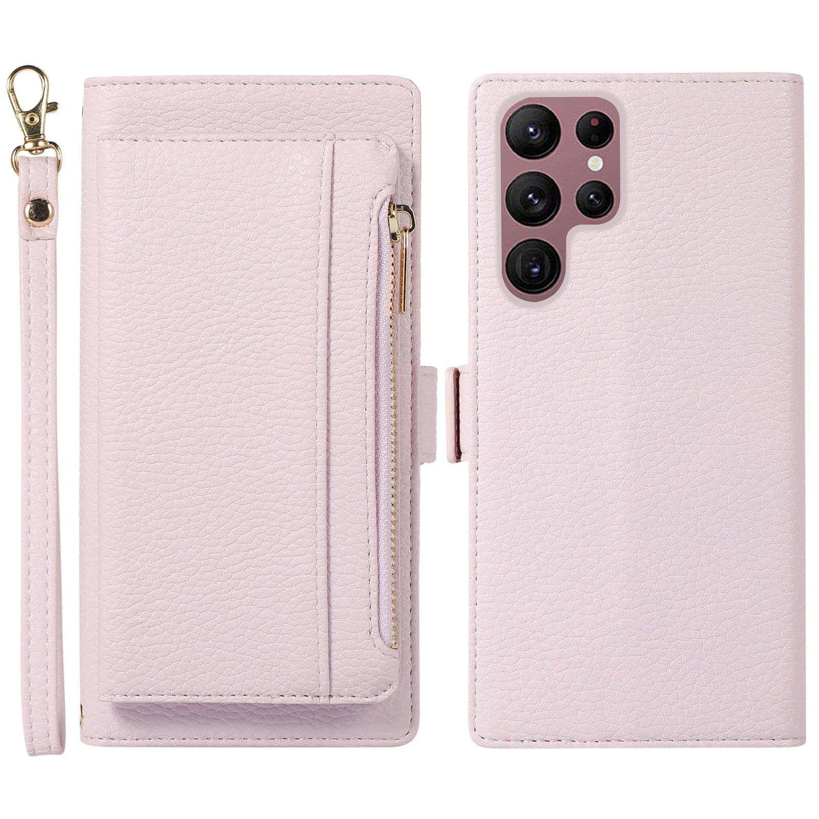 Phone Case for Samsung Galaxy S23 Ultra Litchi Texture PU Leather Detachable Zipper Wallet Cover Stand with Strap Phone Case for Samsung Galaxy S23 Ultra Litchi Texture PU Leather Detachable Zipper Wallet Cover Stand with Strap